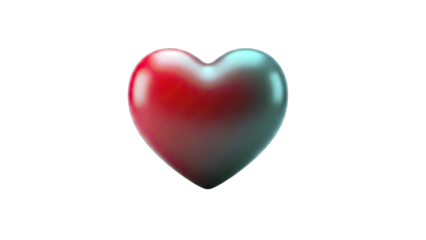 3D glossy heart with red and teal gradient on transparent background