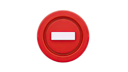 3D Red prohibition sign with white horizontal bar on transparent background