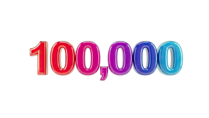 3D 100,000 number with gradient colors on transparent background