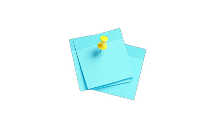 3D Stack of blue sticky notes with yellow push pin on transparent background