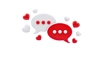 3D Speech Bubbles and Hearts Icon on transparent background