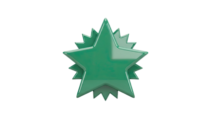 3D Green star award badge on transparent background