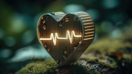 valentine future Heart-shaped object with heartbeat design on a natural background.