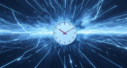 Clock with electric blue energy burst.