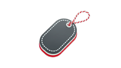 3D Blank oval gift tag with red and white string on transparent background