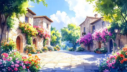 花と緑に囲まれた小さな広場_generated by AI