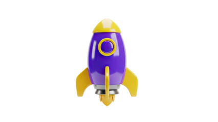 3D Cartoon Rocket Ship Icon on transparent background