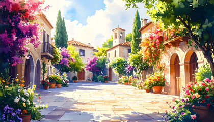 花と緑に囲まれた小さな広場_generated by AI