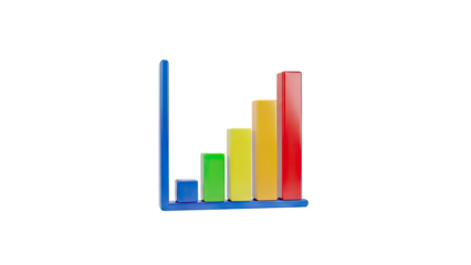 3D Colorful 3D bar chart showing growth on transparent background