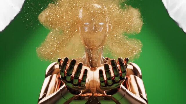 Copper Female Robot Isolated on Green Screen Displaying Neutral Emotion in Artificial Intelligence Automation Technology for