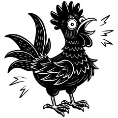 Fototapeta premium “Funny Rooster Cartoon Black and White Chicken Line Art Vector Illustration”