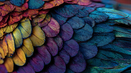 Vibrant peacock feathers in stunning rainbow colors macro