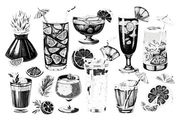 &ldquo;Hand-Drawn Cocktail and Drink Set Vintage Beverage Sketch Vector Illustration&rdquo;