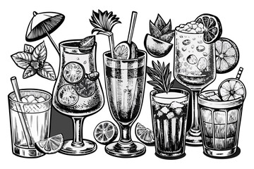 &ldquo;Hand-Drawn Cocktail and Drink Set Vintage Beverage Sketch Vector Illustration&rdquo;