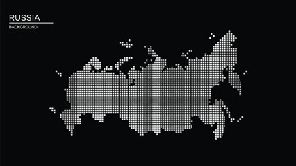 Russia map in pixelated style with gray color on black background for geographic illustration