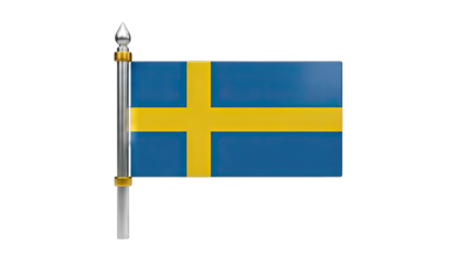 3D Swedish Flag on a Pole on transparent background
