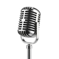Fototapeta premium Classic vintage silver microphone on a stand isolated on white background