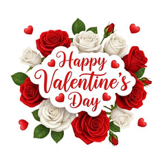 Happy Valentines Day Greeting Card with Red and White Roses