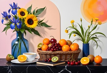 Still Life Serenity: A Fusion of Flora and Fruit