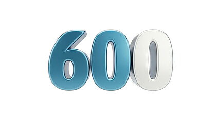 3D Number 600 with Metallic Shine on transparent background