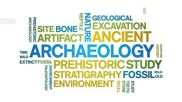 Archaeology animated word cloud-text design animation tag kinetic typography seamless loop.