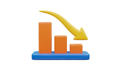 3D bar chart with downward arrow on transparent background