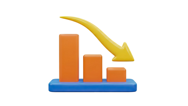 3D bar chart with downward arrow on transparent background - Powered by Adobe