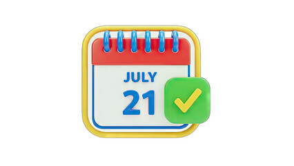 3D Calendar Icon with Checkmark on transparent background