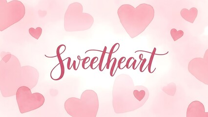 A sweetheart surrounded by numerous pastel pink hearts in a soft, serene background