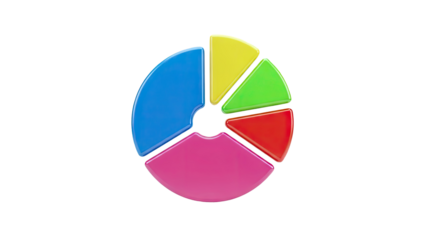3D Colorful Pie Chart Segments on transparent background