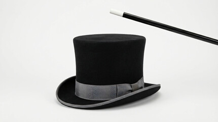 Classic Black Top Hat and Wand Symbol of Magic and Illusion