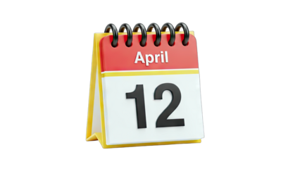 3D Desktop calendar showing April 12 on transparent background