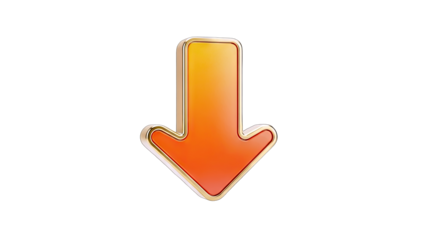 3D Golden orange arrow pointing down on transparent background