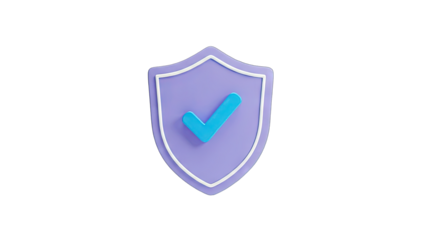 3D Shield Icon with Blue Checkmark on transparent background