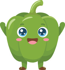 Obraz premium Cute Happy Green Bell Pepper Vegetable