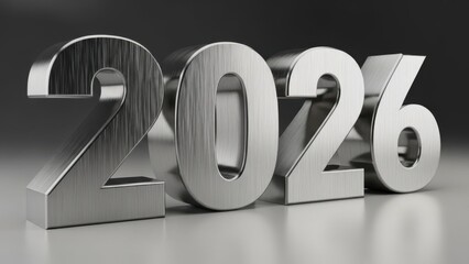 A bold metallic “2026” number rendered in a realistic 3D style, symbolizing the future, progress, and a new year concept.