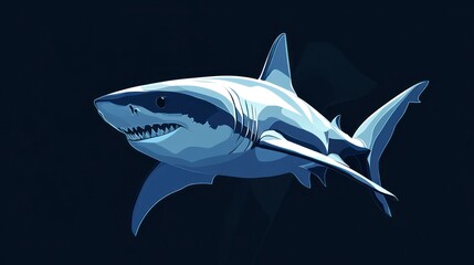 Fototapeta premium Shark illustration in deep blue waters underwater marine animal design