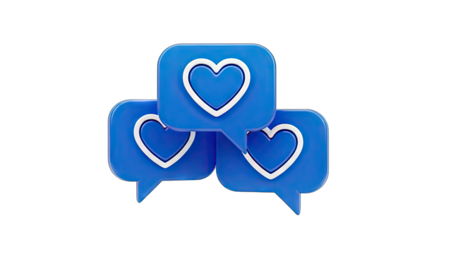 3D Blue Heart Speech Bubbles Icon on transparent background - Powered by Adobe