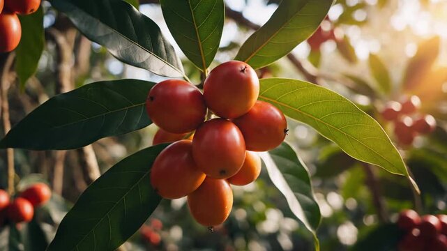 Close-up of persimmon tree branch.