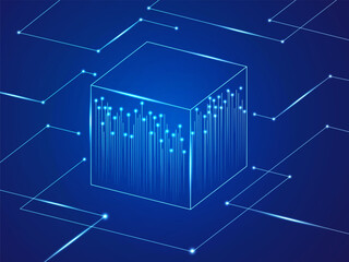 Artificial intelligence (AI) with Futuristic Dynamic Growth up lines in Digital Cube and Surrounded circuit board lines technology Analysis vector design concept. AI technology for advance technology.