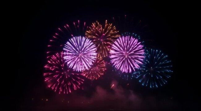 White fireworks border with copy space on blue night background
