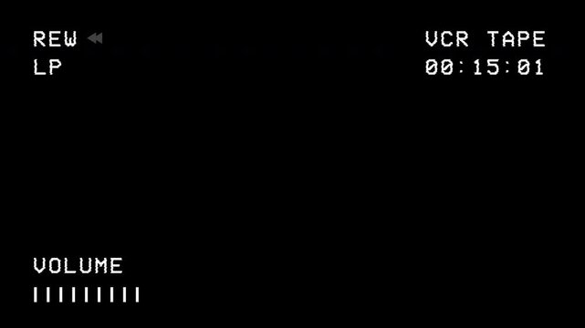4K Animated VHS video tape rewind screen with noise effect