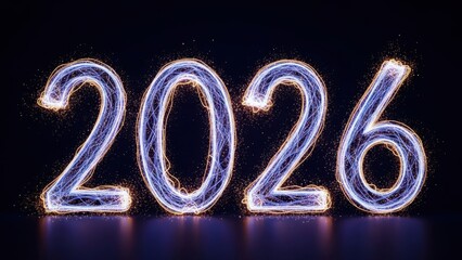 A glowing neon “2026” outline with a futuristic look, representing modern trends, digital themes, and upcoming innovations.