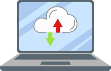 cloud computing and data transfer icon. laptop with upload and download icon. online storage. file synchronization. cloud service. digital data