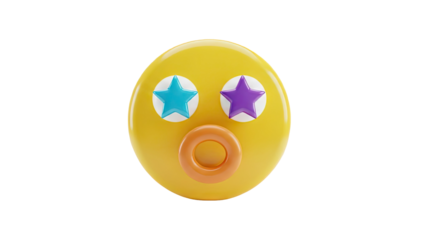 3D Surprised Emoji with Star Eyes on transparent background