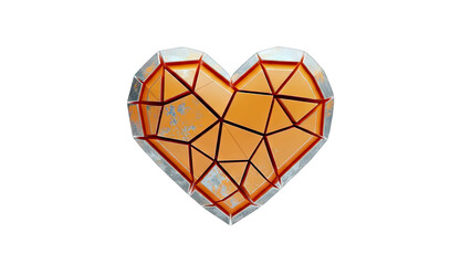 3D Geometric broken heart shape with orange and silver texture on transparent background