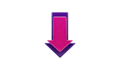 3D Glossy Arrow Pointing Down on transparent background
