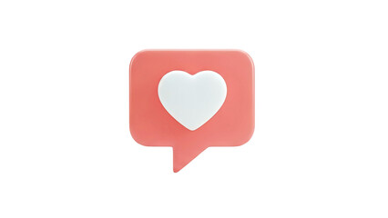 3D social media like icon with heart on transparent background