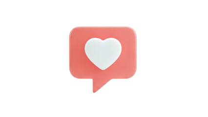 3D social media like icon with heart on transparent background