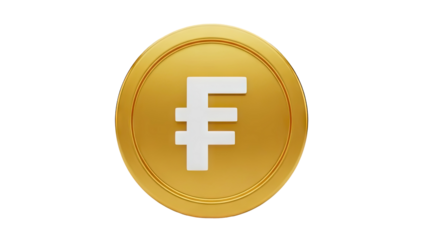 3D Golden coin with Swiss Franc symbol transparent background